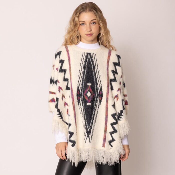 Fringed Aztec Poncho - Image 2