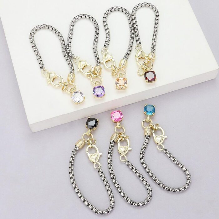 Cushion Cut Cz Stone Charm Pointed Two Tone Bracele - Image 1