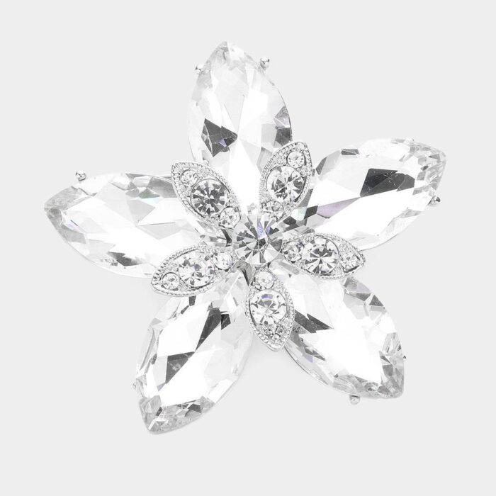Crystal Marquise Flower Brooch - Image 1