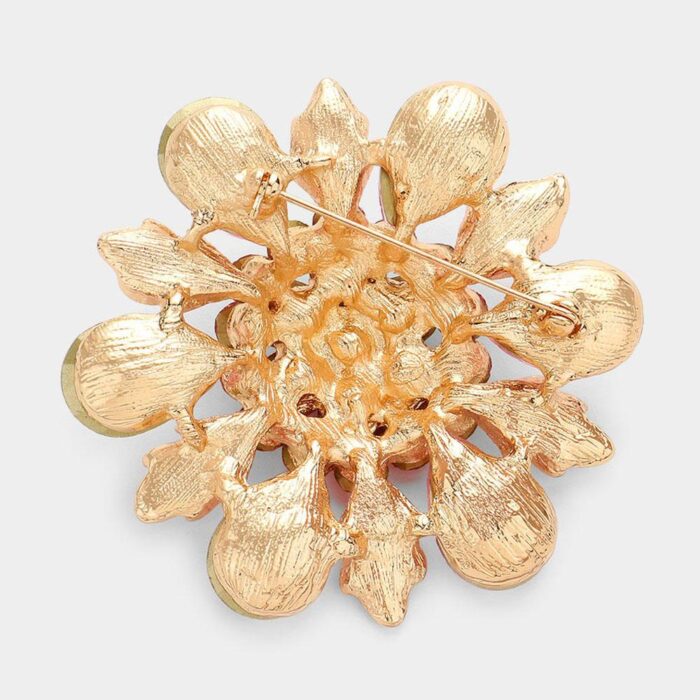 Floral Glass Stone Pin Brooch - Image 2