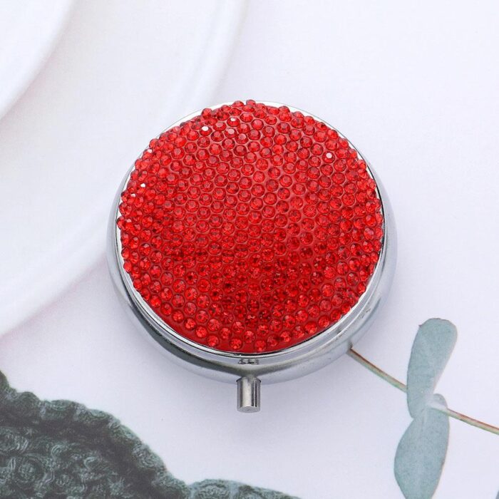 Bling Round Mirror Compact Pill Organizer Case - Image 1