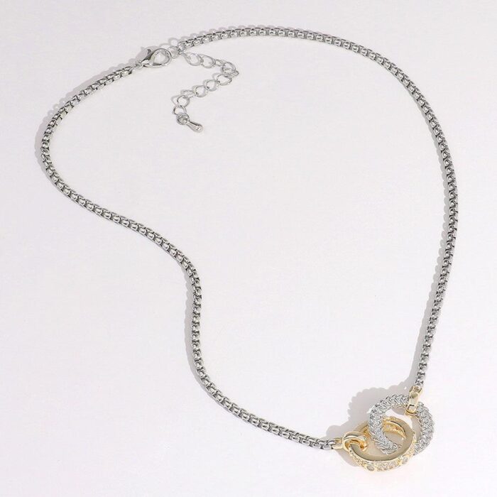 14K Gold Plated Cz Stone Double Circle Necklace - Image 2