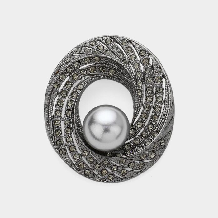 Pearl Stone Paved Open Swirl Brooch - Image 1