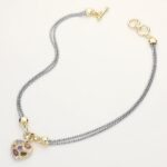 14K Gold Plated CZ Stone Embellished Heart Pendant Double Chain Toggle Necklace - Image 2