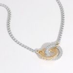 14K Gold Plated CZ Stone Double Circle Necklace