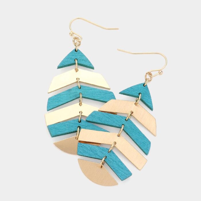 Wood Leaf Dangle Earrings - Image 1