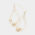 Metal Ball Accented Double Open Teardrop Link  Earrings