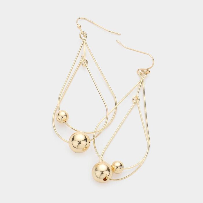 Metal Ball Accented Double Open Teardrop Link  Earrings - Image 1