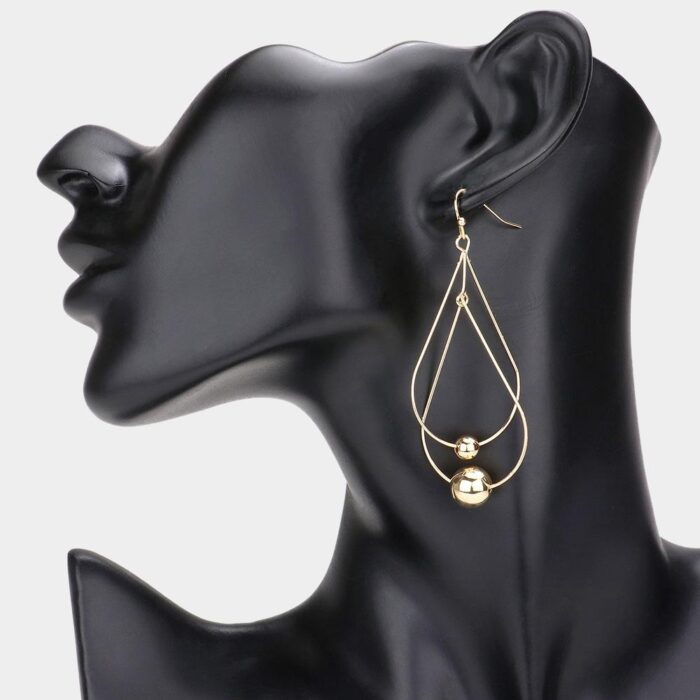 Metal Ball Accented Double Open Teardrop Link  Earrings - Image 2
