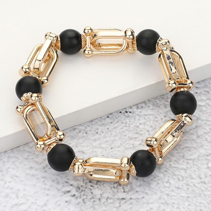 Semi Precious Stone Hardware Beaded Stretch Bracelet - Image 3