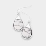 Teardrop Marvel Stone Gold Metal Trim Earrings - Image 2