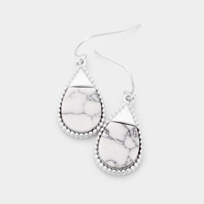 Teardrop Marvel Stone Gold Metal Trim Earrings - Image 2