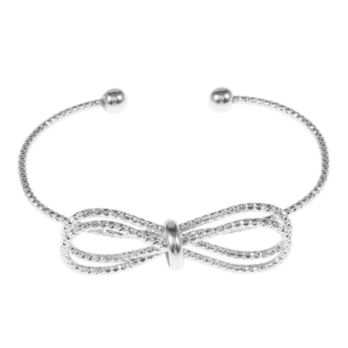Textured Brass Metal Bow Accented Cuff Bracelet - Image 1