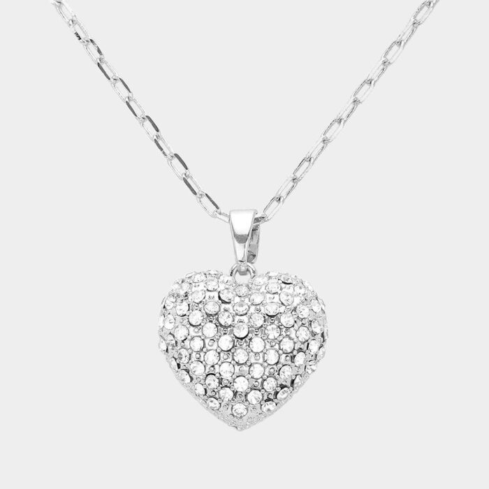 Stone Paved Heart Pendant Necklace - Image 2