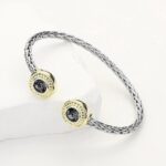 14K Gold Plated Quartz Stone Braided Cuff