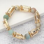 Semi Precious Stone Hardware Beaded Stretch Bracelet - Image 2
