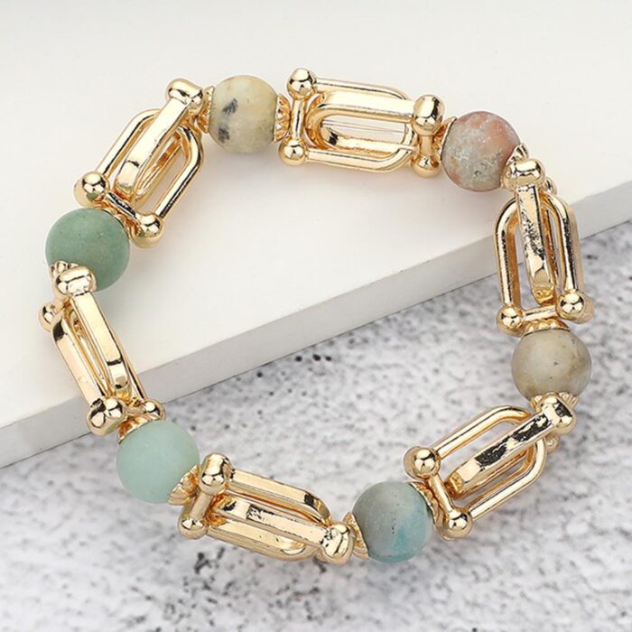 Semi Precious Stone Hardware Beaded Stretch Bracelet - Image 2