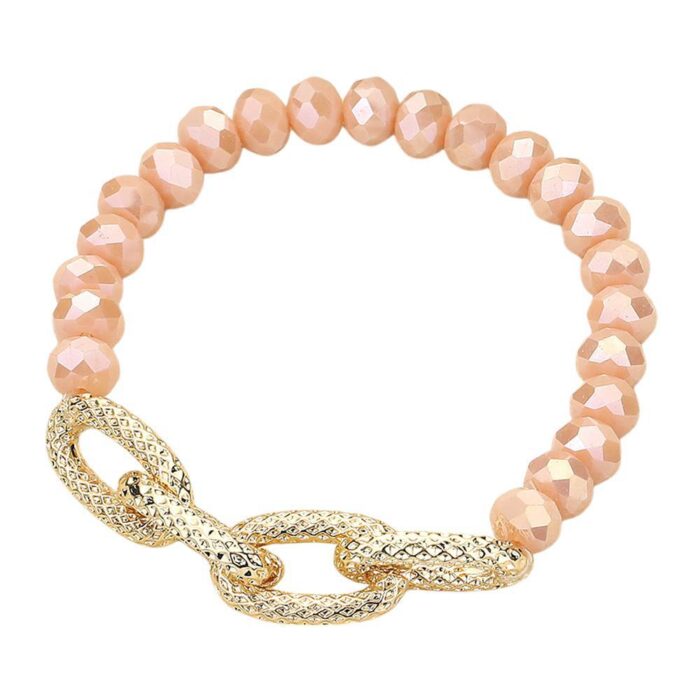 Metal Link Accented Faceted Beaded Stretch Bracelet - Image 1