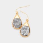 Teardrop Marvel Stone Gold Metal Trim Earrings