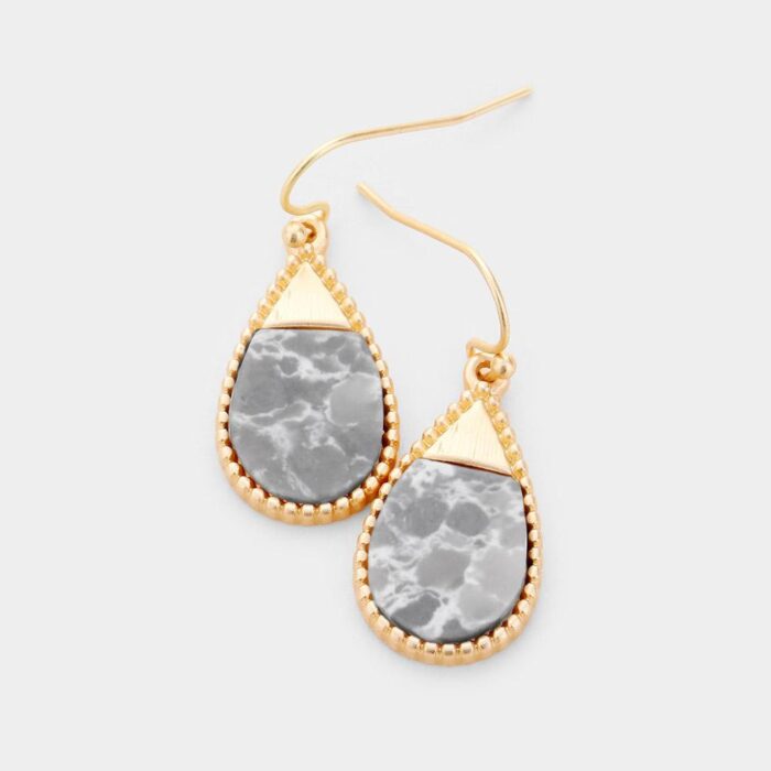 Teardrop Marvel Stone Gold Metal Trim Earrings - Image 1