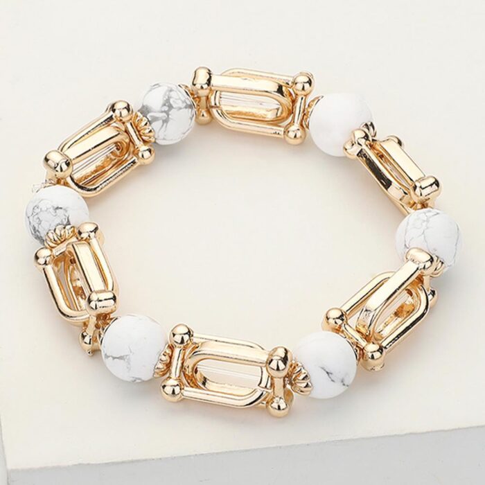 Semi Precious Stone Hardware Beaded Stretch Bracelet - Image 1