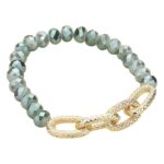 Metal Link Accented Faceted Beaded Stretch Bracelet - Image 2