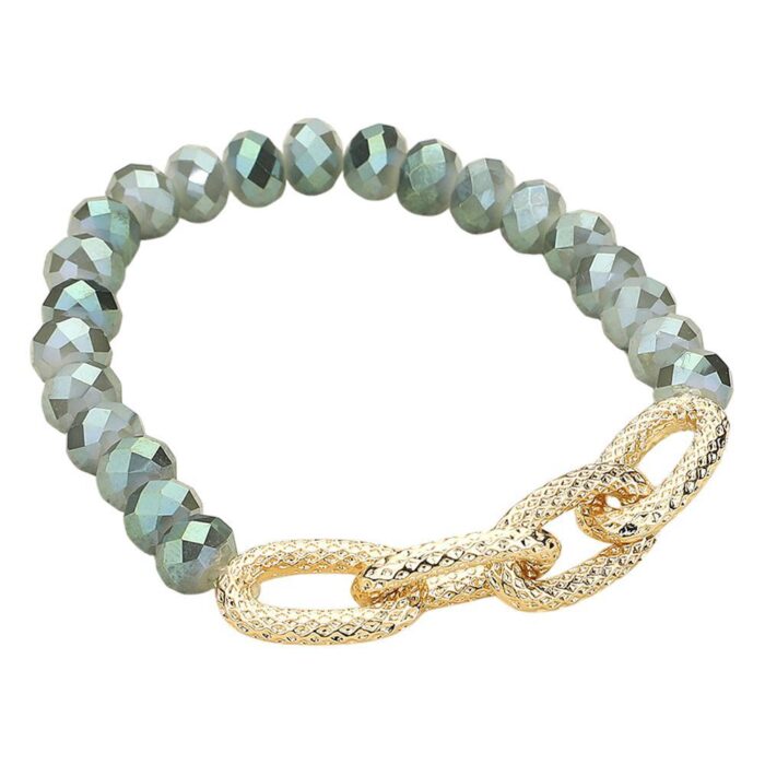 Metal Link Accented Faceted Beaded Stretch Bracelet - Image 2