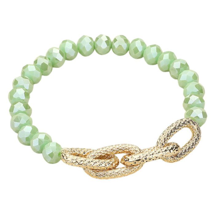 Metal Link Accented Faceted Beaded Stretch Bracelet - Image 3