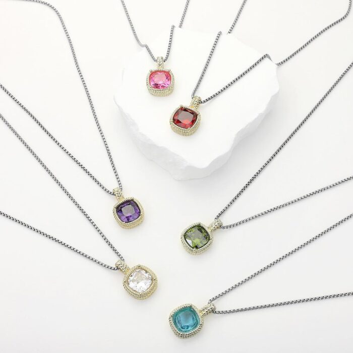 14K Gold Plated Square Cz Stone Pendant Necklace - Image 1