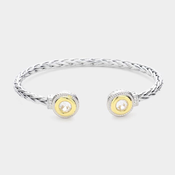 14K Gold Plated Quartz Stone Braided Cuff - Image 2