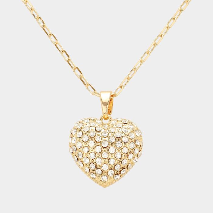 Stone Paved Heart Pendant Necklace - Image 1