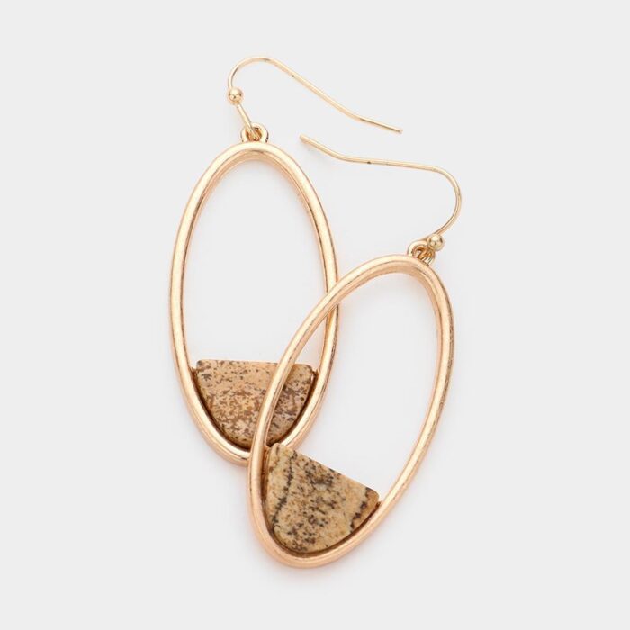 Semi Precious Accented Open Metal Oval Earrings - Image 1