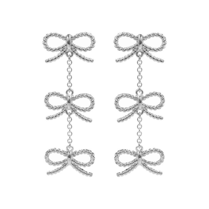 Hypoallergenic Titanium Post Textured Bow Link Dropdown Earrings - Image 1