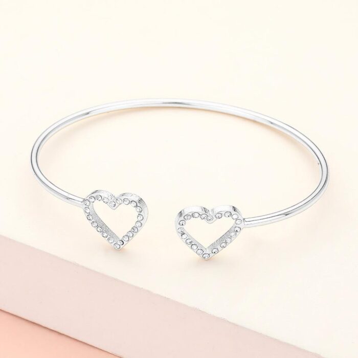 Stone Paved Open Double Heart Cuff - Image 1