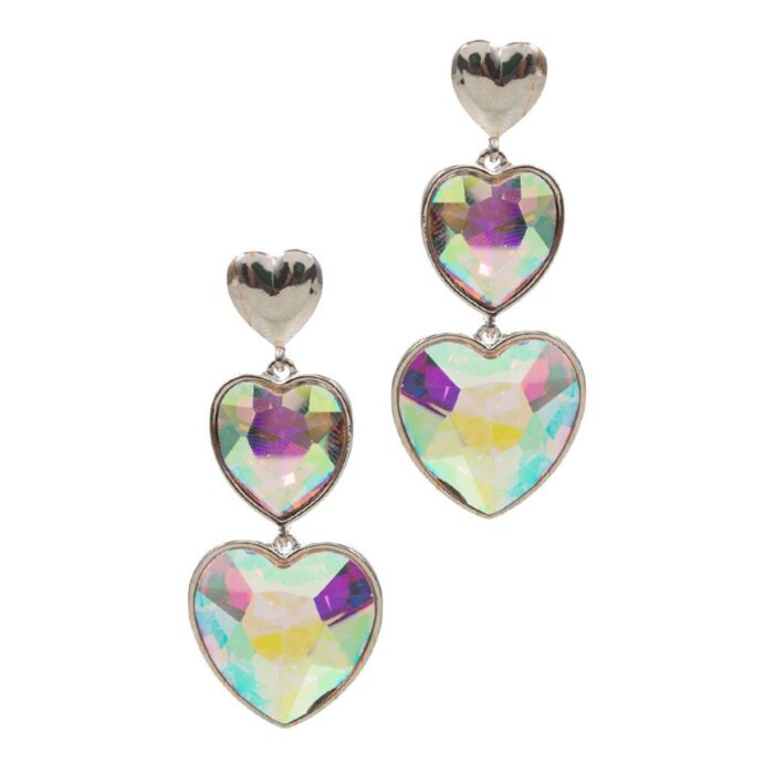 Crystal Double Heart Link Dropdown Earrings - Image 1