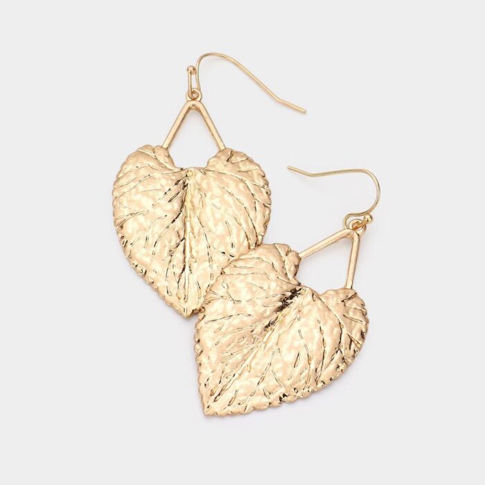 Textured Metal Leaf  Earrings - Image 1