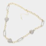 14K Gold Plated Stone Paved Heart Station Necklace - Image 2