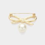 Pearl & Rhinestone Paved Bow Brooch - Image 2