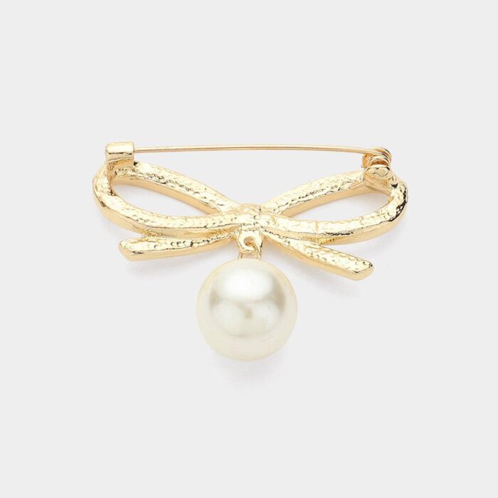 Pearl &Amp; Rhinestone Paved Bow Brooch - Image 2