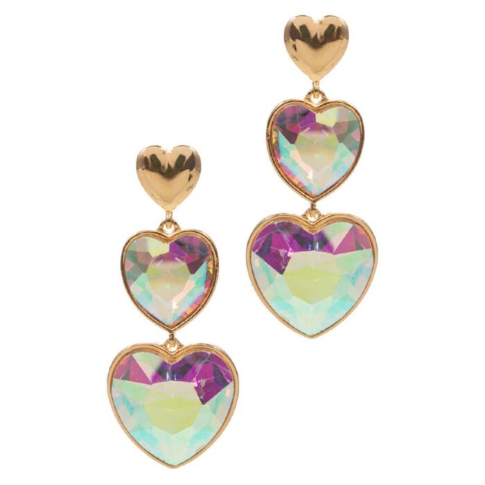 Crystal Double Heart Link Dropdown Earrings - Image 2