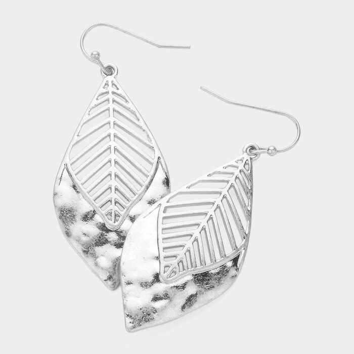 Metal  Leaf Cutout Earrings - Image 1
