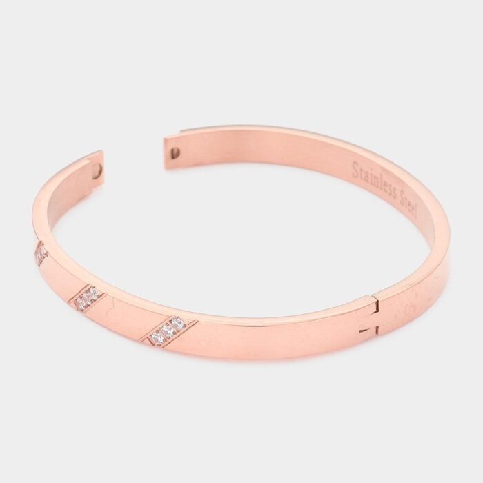 Cz Embellished Stainless Steel Bangle Evening Bracelet - Image 2