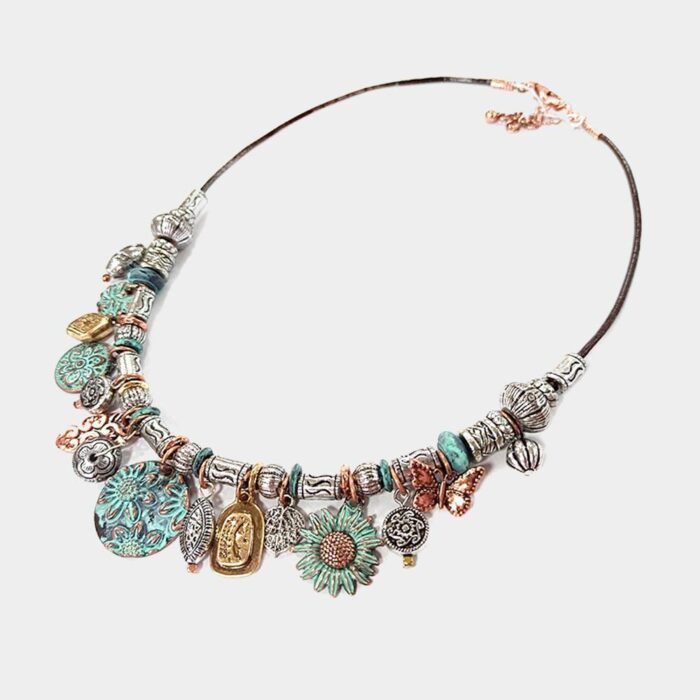 Antiqued Sunflowers &Amp; Butterfly Necklace &Amp; Earring Set - Image 2