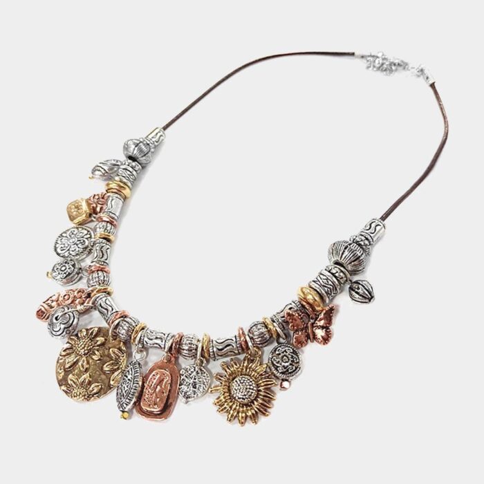 Antiqued Sunflowers &Amp; Butterfly Necklace &Amp; Earring Set - Image 4