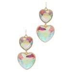 Crystal Stone Double Heart Dropdown Earrings