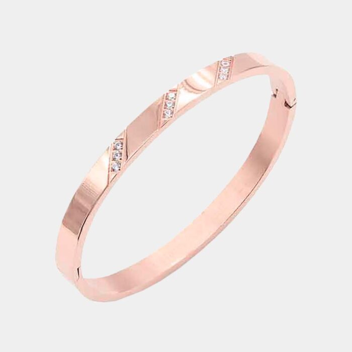Cz Embellished Stainless Steel Bangle Evening Bracelet - Image 1