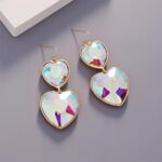 Crystal Stone Double Heart Dropdown Earrings - Image 2