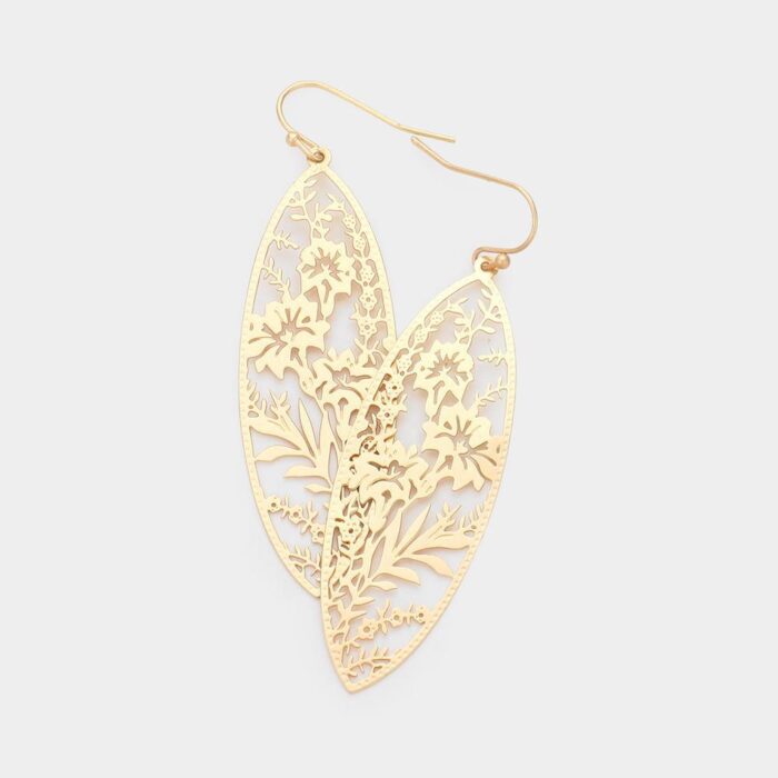 Filigree Flower Leaf  Marquise Earrings - Image 1