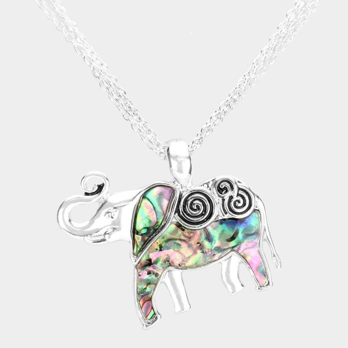 Abalone Elephant Pendant With Triple Chain - Image 1