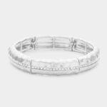 Rhinestone Aligned Hammered Metal Stretch Bracelet